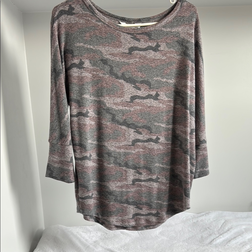 Market & Spruce Corinna Brushed Dolman Knit Top- Pink Camo